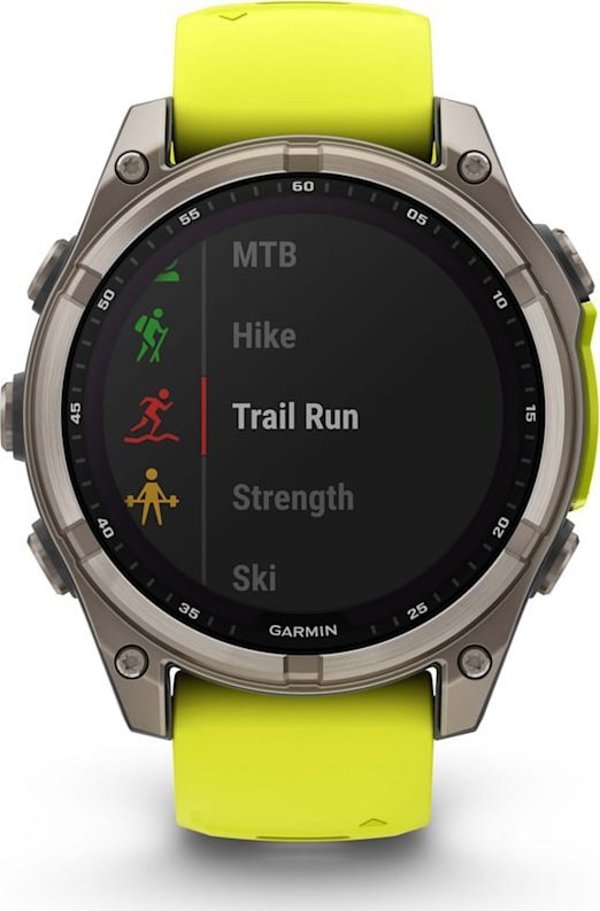Garmin Fenix 8 47mm Solar Sapphire Smartwatch, Τιτάνιο, Λουράκι Σιλικόνης, Κίτρινο / Γραφίτης