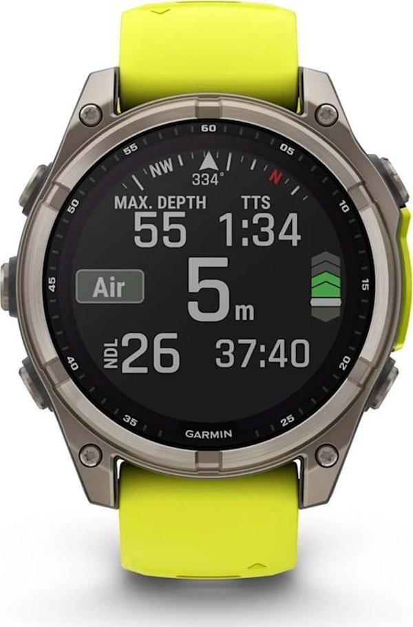 Garmin Fenix 8 47mm Solar Sapphire Smartwatch, Τιτάνιο, Λουράκι Σιλικόνης, Κίτρινο / Γραφίτης