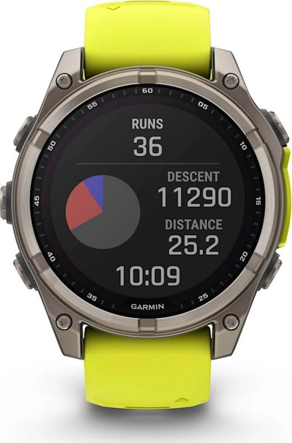 Garmin Fenix 8 47mm Solar Sapphire Smartwatch, Τιτάνιο, Λουράκι Σιλικόνης, Κίτρινο / Γραφίτης
