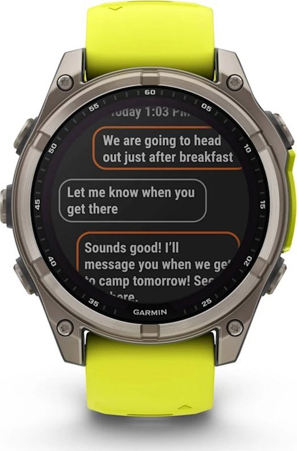 Garmin Fenix 8 47mm Solar Sapphire Smartwatch, Τιτάνιο, Λουράκι Σιλικόνης, Κίτρινο / Γραφίτης