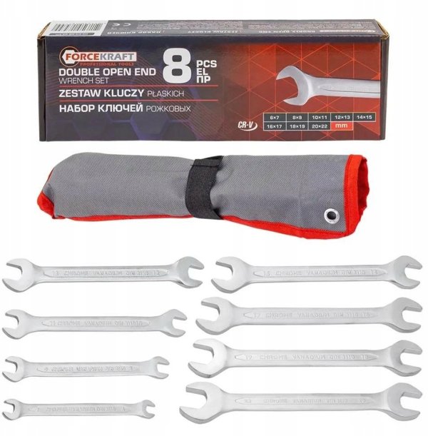 Forcekraft Σετ Κλειδιά Πλακέ 8 Τεμαχίων (6-22mm) σε Θήκη Τσόχας