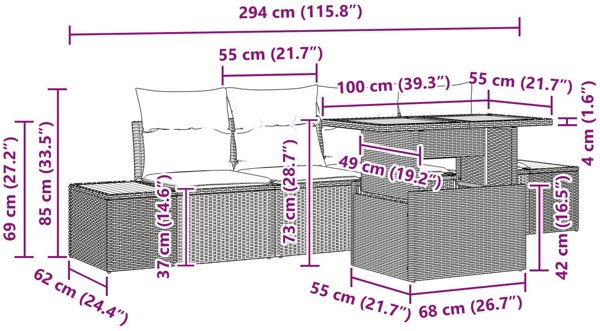 VidaXL Σετ Καναπέ Εξωτερικού Χώρου 5 Τεμαχίων από Rattan, Γκρι