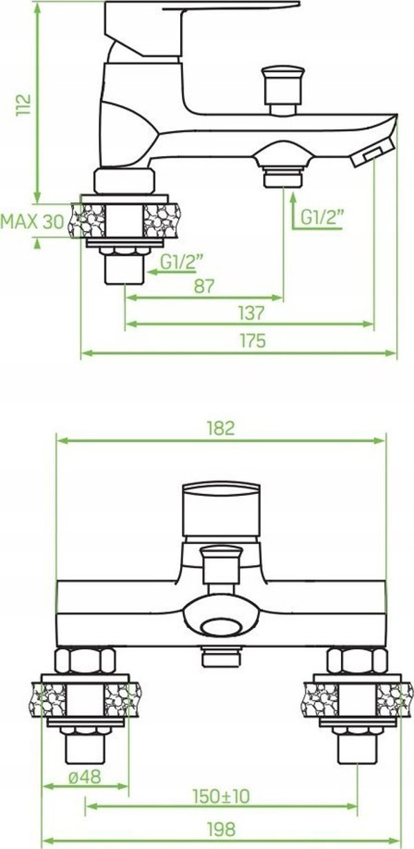 Σετ Ντους Ferro Sinus U170B Με Μπαταρία Hydroland Senja, Τετράγωνη Κεφαλή 25cm, Χρώμιο