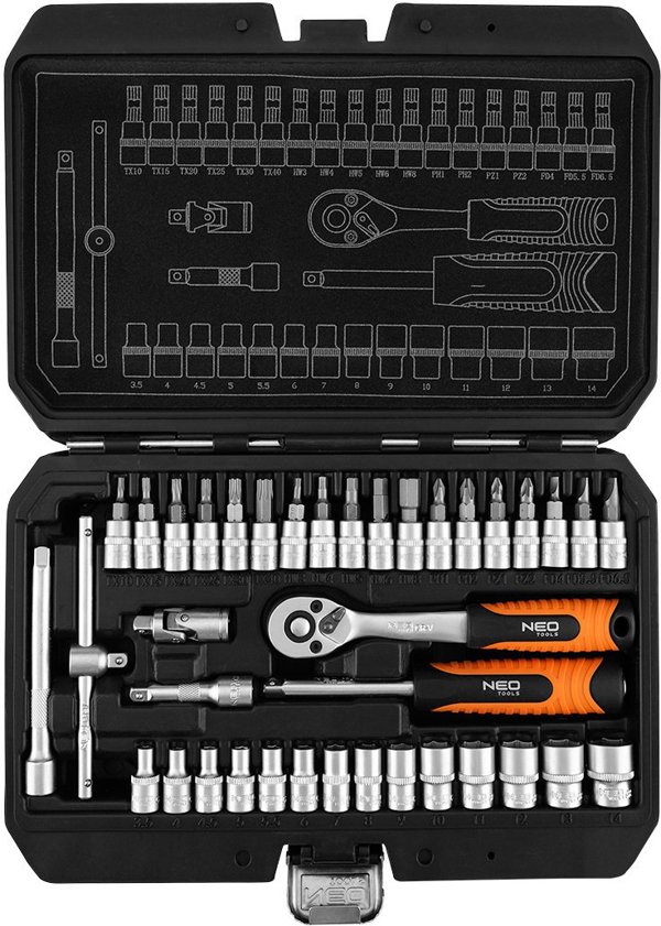 Zestaw kluczy nasadowych 1/4", 38 szt., satynowy