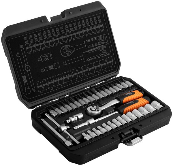 Zestaw kluczy nasadowych 1/4", 38 szt., satynowy