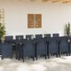 vidaXL σετ τραπεζαρίας 13 τεμαχίων με μαξιλάρια ανθρακί πολυρατάν, τραπέζια 200x100x73 εκ. και 150x100x73 εκ.