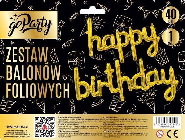 Σετ foil μπαλονιών Happy Birthday χρυσά
