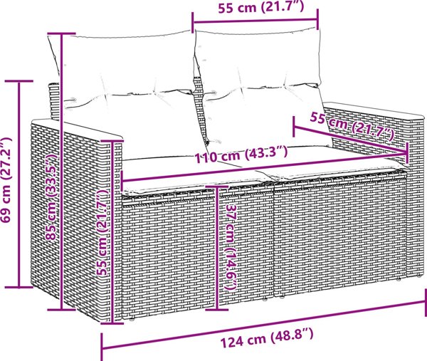 vidaXL Σετ Κήπου 10 Τεμαχίων με Μαξιλάρια Μαύρο Πολυρατάν και Ακακία