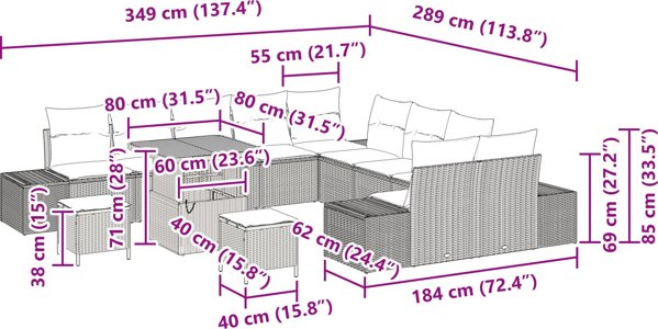 vidaXL σετ 13 τεμαχίων επίπλων κήπου με μαξιλάρια σε μπεζ χρώμα από πολυρατάν και ακασία