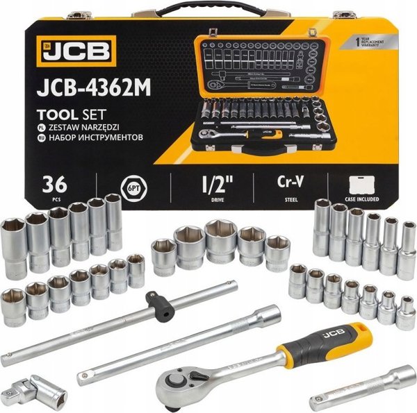 JCB Σετ Εργαλείων 1/2" 36 Τεμαχίων, Εξαγωνικά Κλειδιά (8-32mm) για Επαγγελματική Χρήση