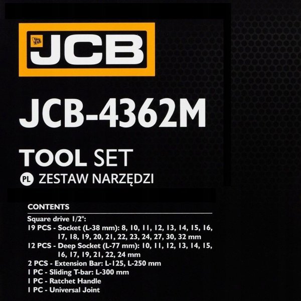 JCB Σετ Εργαλείων 1/2" 36 Τεμαχίων, Εξαγωνικά Κλειδιά (8-32mm) για Επαγγελματική Χρήση