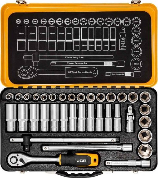 JCB Σετ Εργαλείων 1/2" 36 Τεμαχίων, Εξαγωνικά Κλειδιά (8-32mm) για Επαγγελματική Χρήση