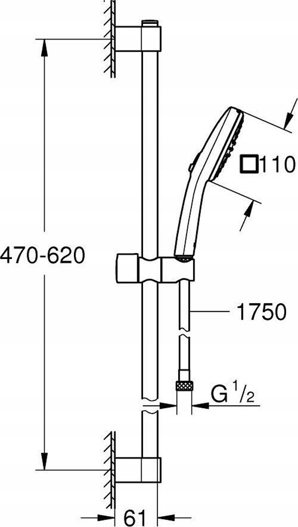 Zestaw prysznicowy Grohe Grohe zestaw prysznicowy przesuwny Tempesta Cube 110 czarny mat 267482433