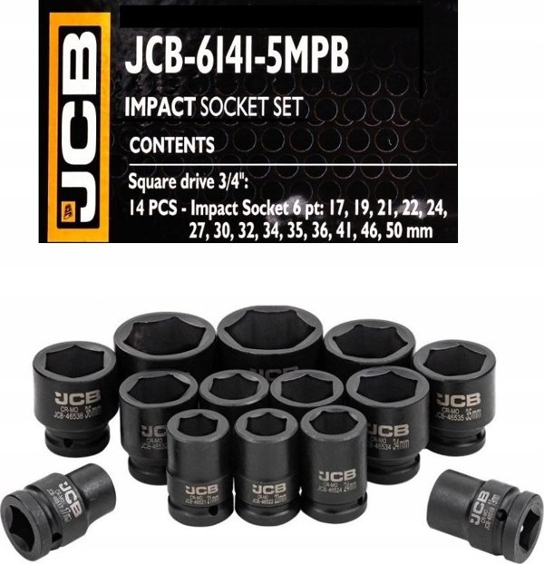 Σετ καρυδάκια κρούσης 3/4" 14 τεμ. (εξάγωνα) (17-50mm)
