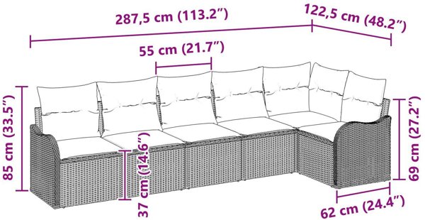 vidaXL Σετ Εξωτερικού Καναπέ 6 Τεμαχίων, Πολυρατάν με Μαξιλάρια, Ανοιχτό Γκρι