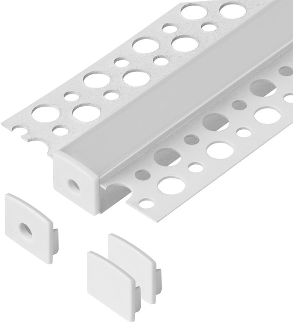 Σετ: προφίλ αλουμινίου για ταινίες LED, 2000 x 55 x 13 mm, εντοιχισμένο, λευκό, θόλος γάλακτος, 4 καλύμματα