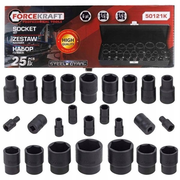 Σετ καρυδάκια 1/2" και 1/4" 25 τεμαχίων 4-32mm εξαγωνικά