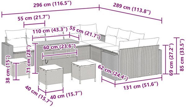 vidaXL σετ 13 τεμαχίων καναπέ κήπου με μαξιλάρια μαύρο πολυρατάν ακασία, σετ τραπεζαρίας 3 τεμαχίων εξωτερικού χώρου με μαξιλάρια μαύρο πολυρατάν ακασία