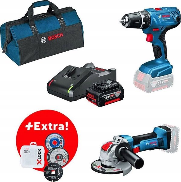 Bosch Σετ Ηλεκτρικών Εργαλείων 18V GWS180-LI & GSR18V-50 με 2 Μπαταρίες 2.0Ah/5.0Ah, Φορτιστή & Βαλιτσάκι XL-BOXX