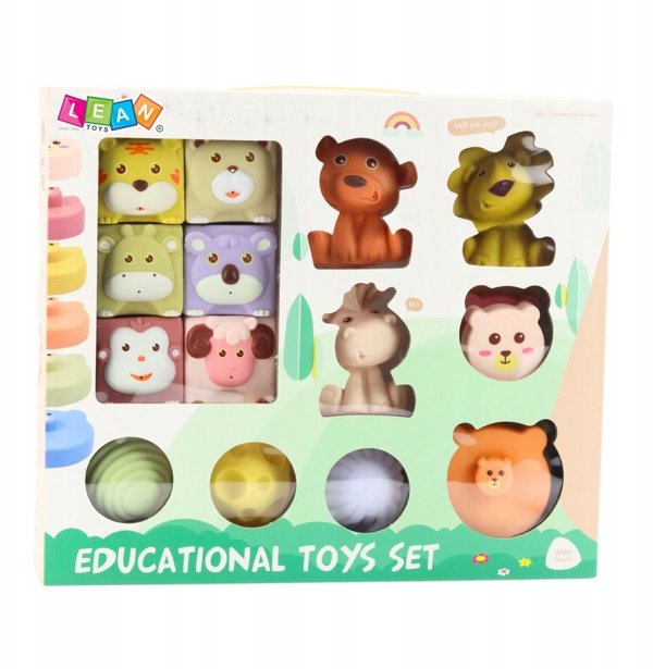 LeanToys Εκπαιδευτικά Μαλακά Τουβλάκια Sensory με Ζωάκια, Οικολογική Γόμα, 18 Τεμάχια