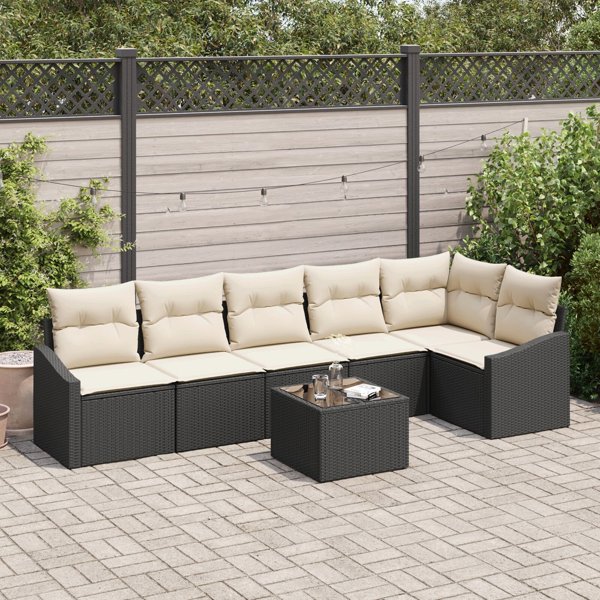 Set Kanapes Ogrodowy vidaXL 7 Temachion Mavro Rattan PE