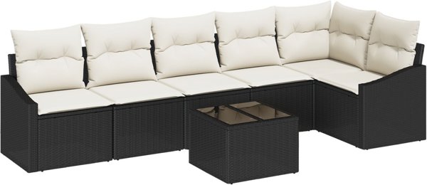 Set Kanapes Ogrodowy vidaXL 7 Temachion Mavro Rattan PE