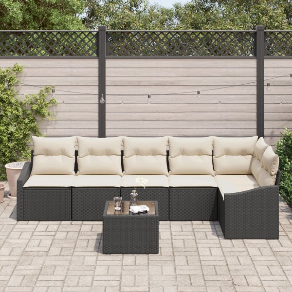 Set Kanapes Ogrodowy vidaXL 7 Temachion Mavro Rattan PE