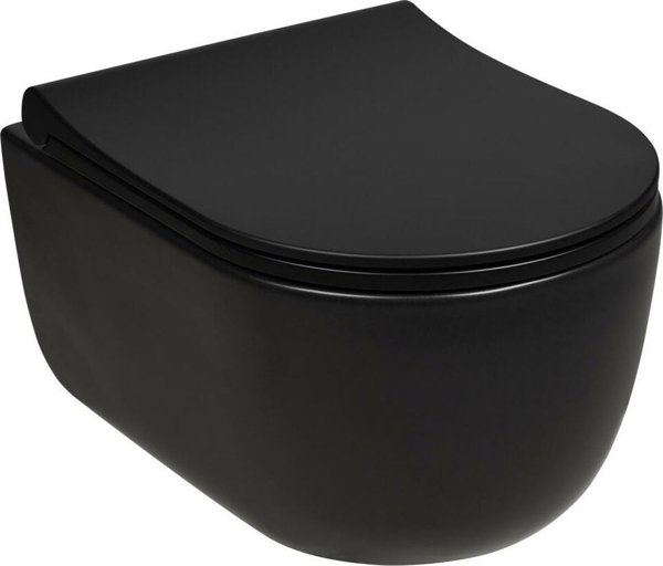 Vilarte Κρεμαστή Λεκάνη WC Mel Μαύρη Rimless, Σύνολο Συμπαγούς Σχεδιασμού, 49x33cm
