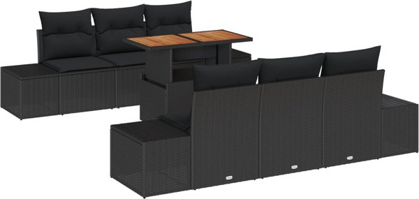 vidaXL Σετ Καναπέδων Κήπου 7 Τεμαχίων, Μαύρο Πολυρατάν με Τραπέζι Κήπου