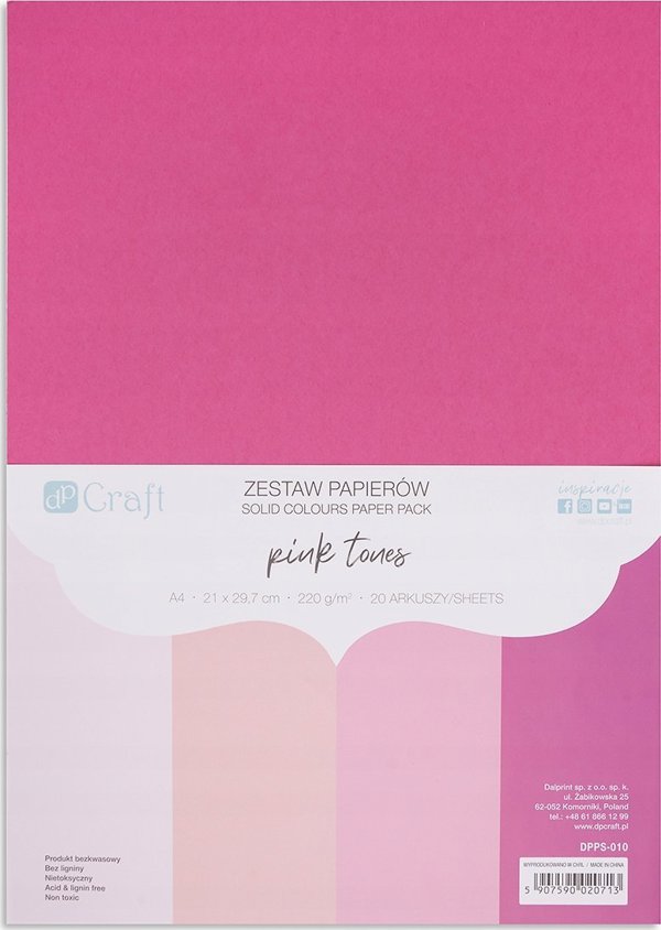 Zestaw papierow A4 20 arkuszy Pink tones 220g