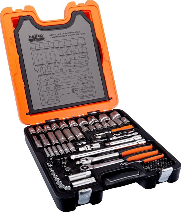 Σετ Εργαλείων Bahco S103, 103 Τεμάχια με Καρυδάκια 1/4" & 1/2" και Συνδυαστικά Κλειδιά από Κράμα Χάλυβα σε Θήκη HDPE