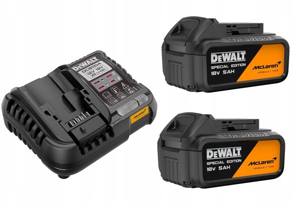 DeWalt Σετ Ηλεκτροεργαλείων 18V DCK2223MP2T με Δράπανο DCD86M, Γωνιακό Τροχό DCG45M, 2x5.0Ah Μπαταρίες και Βαλίτσα TSTAK McLaren