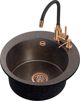 Steiner ART JAMES 210 Πολύγρανση Νεροχύτης (Ø51x20) Steingran Art Copper Black Pearl με χειροκίνητο σιφόνι, βρύση Maggie PVD και δοχείο - μαύρο οπάλιο με χαλκό
