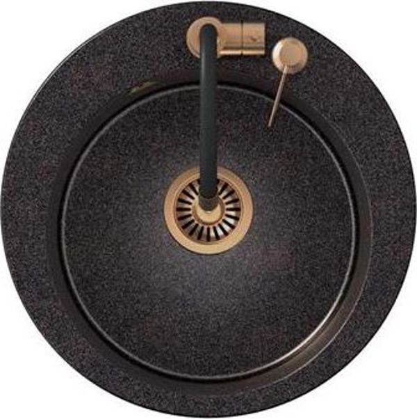 Steiner ART JAMES 210 Πολύγρανση Νεροχύτης (Ø51x20) Steingran Art Copper Black Pearl με χειροκίνητο σιφόνι, βρύση Maggie PVD και δοχείο - μαύρο οπάλιο με χαλκό