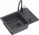 Νεροχύτης GraniteQ Ready-Smart 1-Θέσεων Γρανιτένιος 62x44x17.5cm με Μπαταρία, Ντουζάκι και Σιφόν - Very Black