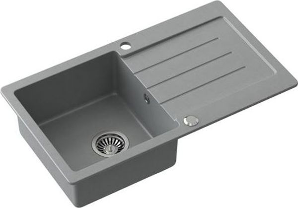 Steiner Johnny 111 Γρανιτένιος Νεροχύτης 1-Θέσιος, Γκρι, 77x44x18.5cm, με Σιφόνι και Τάπα Ανοξείδωτου Ατσαλιού