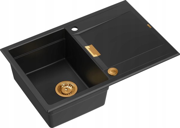 Νεροχύτης Owen OWEN 111 GraniteQ νεροχύτης με σιφόνι Push 2 Open 1-θέσιος χωρίς αποστράγγιση (760x500x215| θάλαμος 330x430) καθαρός άνθρακας / χάλκινα στοιχεία