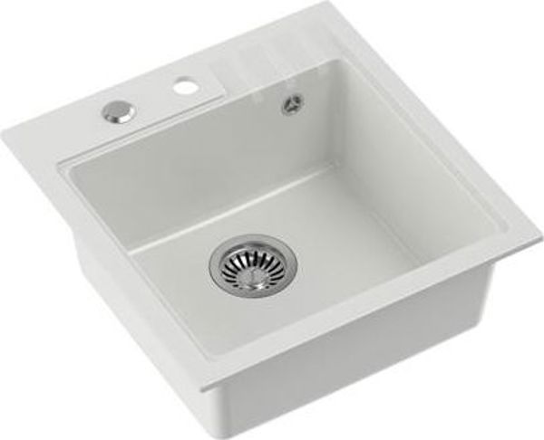 Steiner Peter 110 Νεροχύτης Γρανίτης Μονοθάλαμος 50x52cm, Λευκός με Σιφόνι & Καπάκι