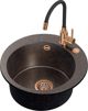 Νεροχύτης Steiner ART JAMES 210 (Ø51x20) Steingran Art Copper Black Pearl με χειροκίνητο σιφώνιο και βρύση Maggie PVD χαλκού