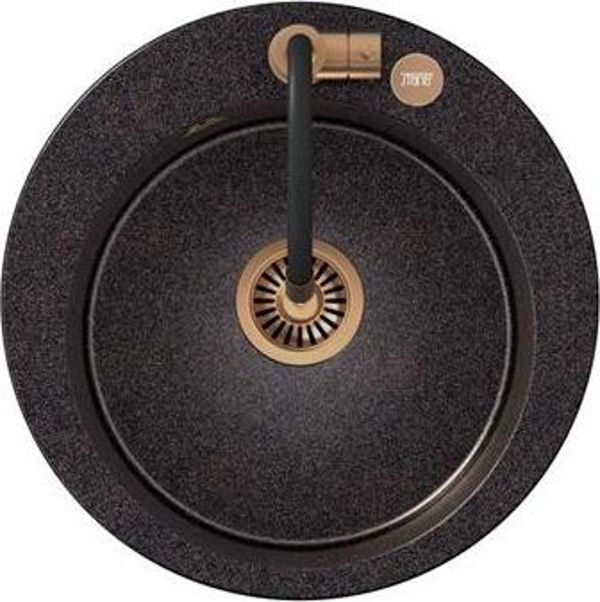 Νεροχύτης Steiner ART JAMES 210 (Ø51x20) Steingran Art Copper Black Pearl με χειροκίνητο σιφώνιο και βρύση Maggie PVD χαλκού