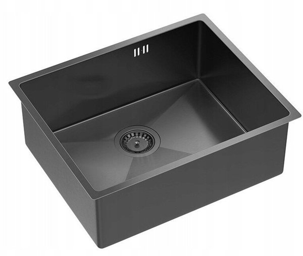 Zlewozmywak GraniteQ Quadron | ANTHONY 60 | stalowy zlewozmywak kuchenny GRAPHITE METAL PVD | wymiary: 54 x 44 x 19 cm | 1-komorowy podwieszany/wpuszczany | podbudowa szafki: od 60 cm [outlet]