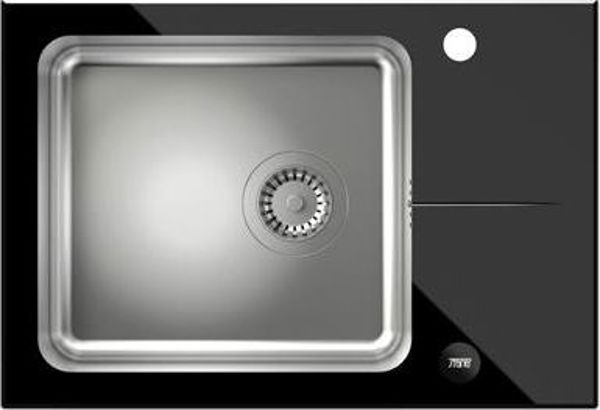 Steiner Hugh 116 Νεροχύτης Κουζίνας, Ανοξείδωτος Θάλαμος με Μαύρη Γυάλινη Επιφάνεια HardQ, Αναστρέψιμος