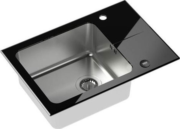 Steiner Hugh 116 Νεροχύτης Κουζίνας, Ανοξείδωτος Θάλαμος με Μαύρη Γυάλινη Επιφάνεια HardQ, Αναστρέψιμος