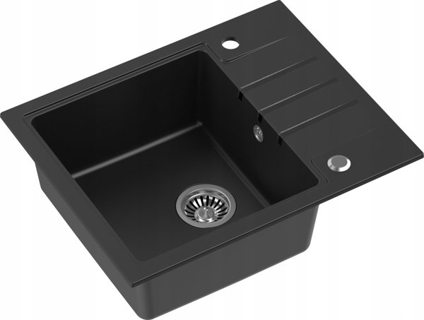 Νεροχύτης Κουζίνας Steiner Peter 116 Γρανιτένιος Μαύρος, Μονοθάλαμος με Στραγγιστήρι, 62x50x20 cm, με Σιφόνι και Καπάκι