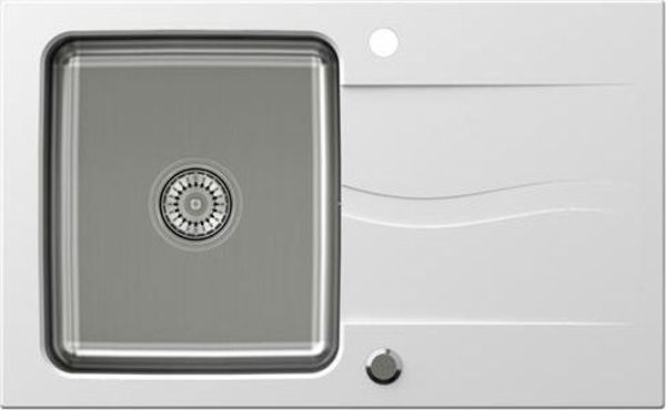 Νεροχύτης Steiner Michael 111 Fusion Steingran Hybrid Plus Λευκός, Μονοθάλαμος Γρανιτένιος με Χαλύβδινο Θάλαμο 78x48x19 cm, με Σιφόνι και Τάπα
