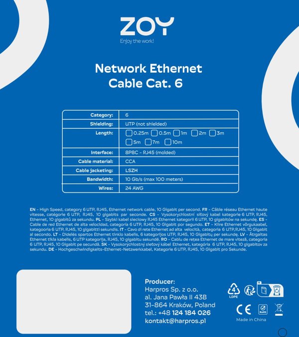 ZOY Καλώδιο Δικτύου Ethernet Cat. 6 UTP CCA, 3m, Μαύρο