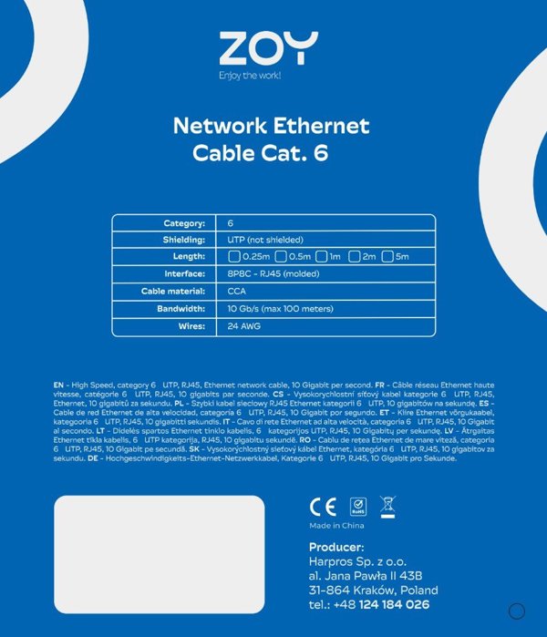 Καλώδιο Δικτύου ZOY Cat. 6a UTP Ethernet, 5m, Κίτρινο, ZCR5Y