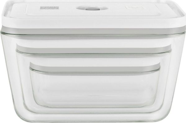 Zwilling Fresh & Save Σετ 3 Γυάλινων Δοχείων Φαγητού με Σύστημα Βαкуum, 0.35l, 0.75l & 1.6l, BPA Free, Διαφανή/Λευκά