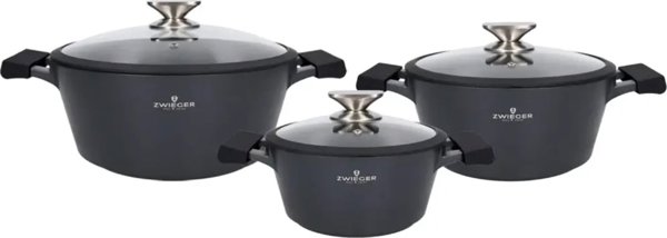 Zwieger Black Stone Σετ Κατσαρόλες 6 Τεμαχίων, 20cm/24cm/28cm, Μαύρο