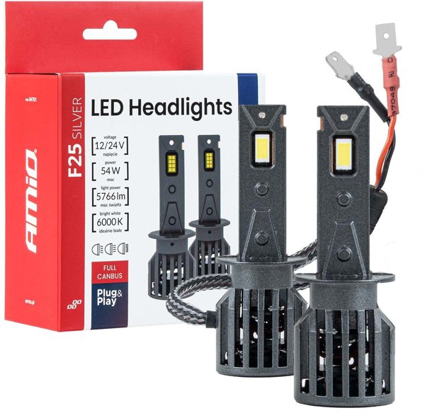 LED αυτοκινητιστικά φώτα F25 Silver Full Canbus 54W H1 12V 24V amio-04701